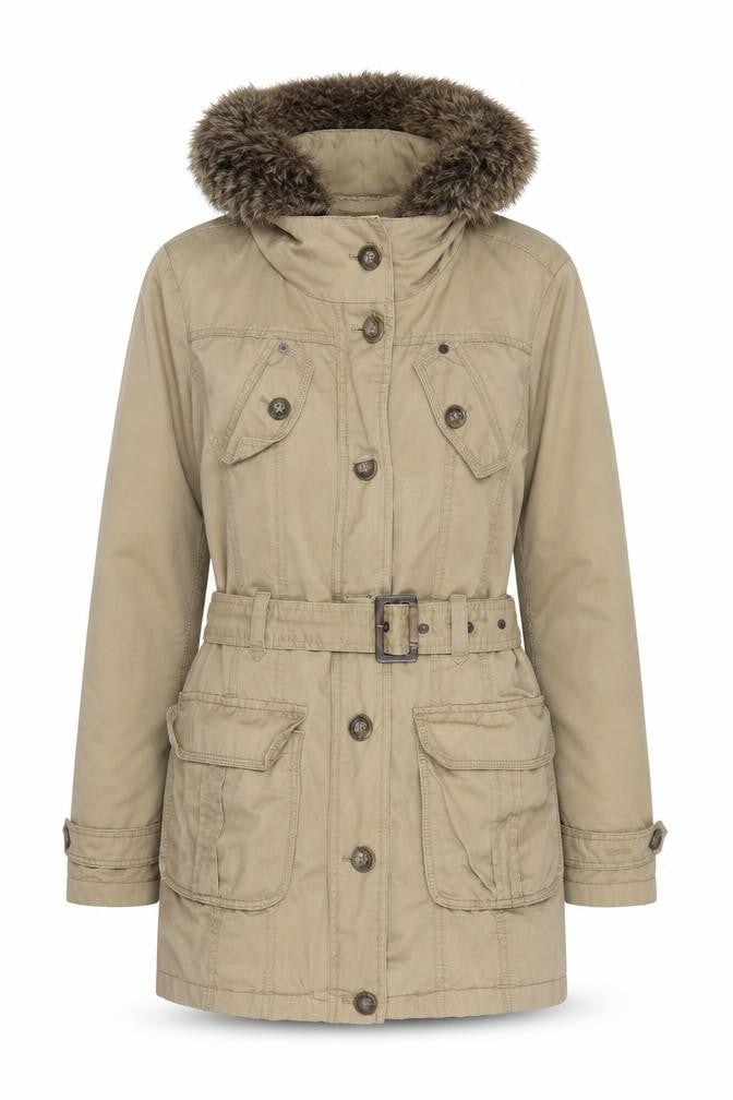 Front view of ESPRIT Women's Beige Parka Jacket, size 10, Casual Wear