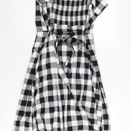 Oasis Women's Black Check Midi Pinafore Dress Size 16