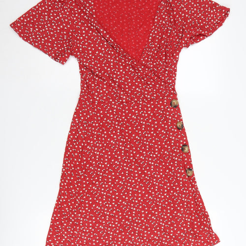 Next Women’s Red Floral Wrap Dress, Size 6
