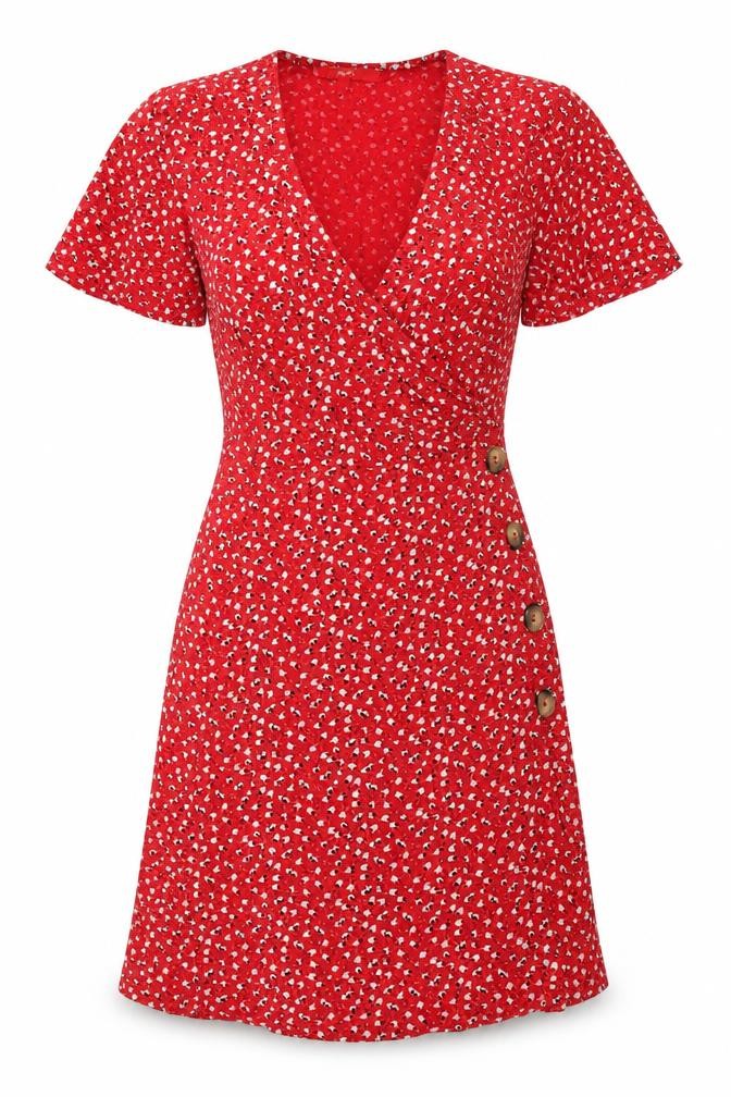 Front view of Next Women’s Red Floral Wrap Dress, size UK 6