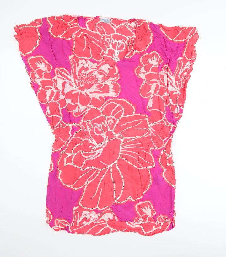 Oasis Women's Pink Floral Tunic Blouse, Size 8, V-Neck