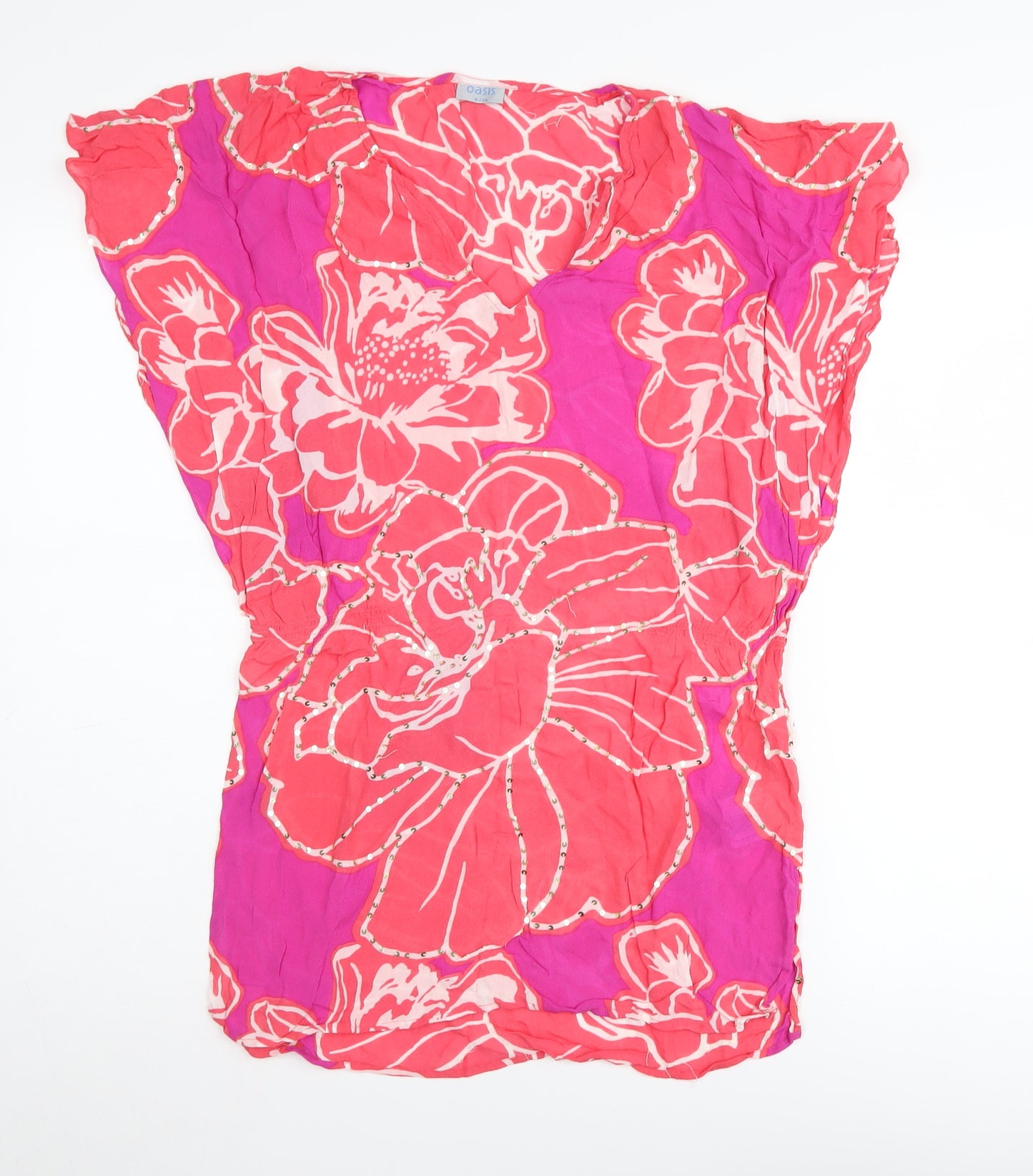 Oasis Women's Pink Floral Tunic Blouse, Size 8, V-Neck