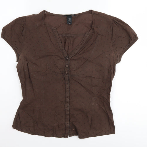 H&M Women's Brown Blouse Size 10 with Cap Sleeves