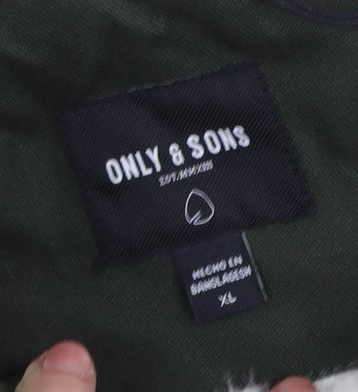 Only & Sons Men's Green XL Parka Jacket with Hood