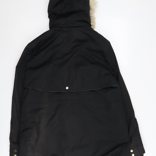 Zara Women's Black Parka Coat Size 12 with Fur Trim