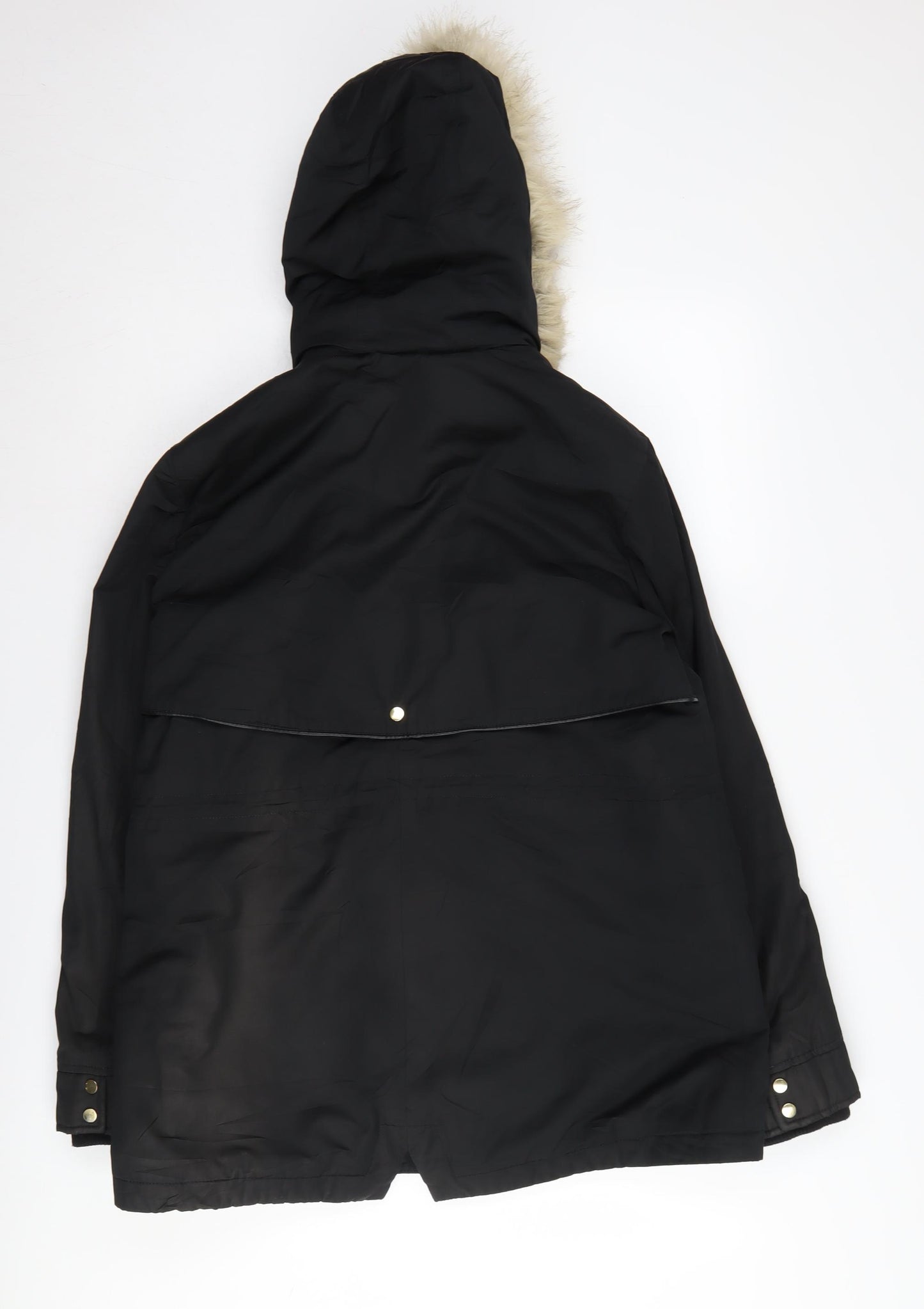 Zara Women's Black Parka Coat Size 12 with Fur Trim