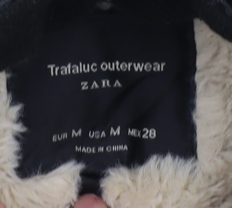 Zara Women's Black Parka Coat Size 12 with Fur Trim