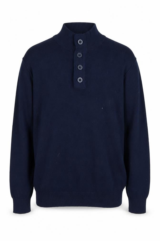 Front view of The White Company Men's Blue Henley Jumper L, Cotton Knit