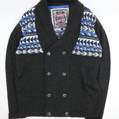 Tokyo Laundry Men's Black Cardigan, Size L, Geometric Knit