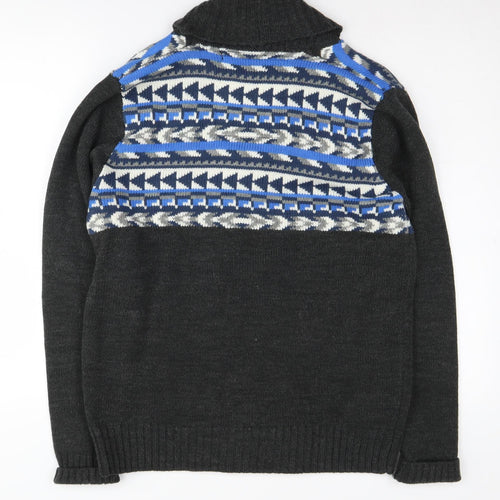 Tokyo Laundry Men's Black Cardigan, Size L, Geometric Knit