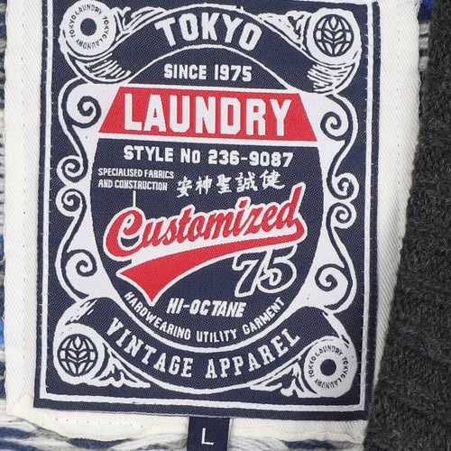 Tokyo Laundry Men's Black Cardigan, Size L, Geometric Knit