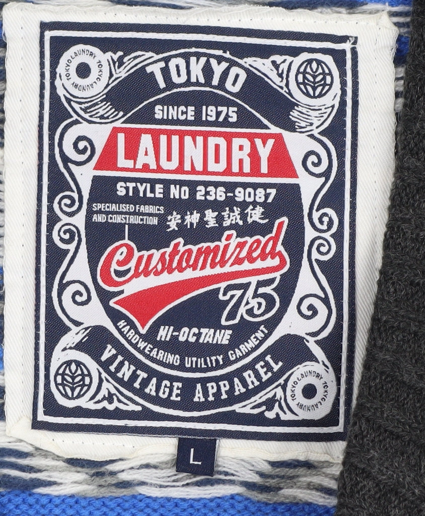 Tokyo Laundry Men's Black Cardigan, Size L, Geometric Knit