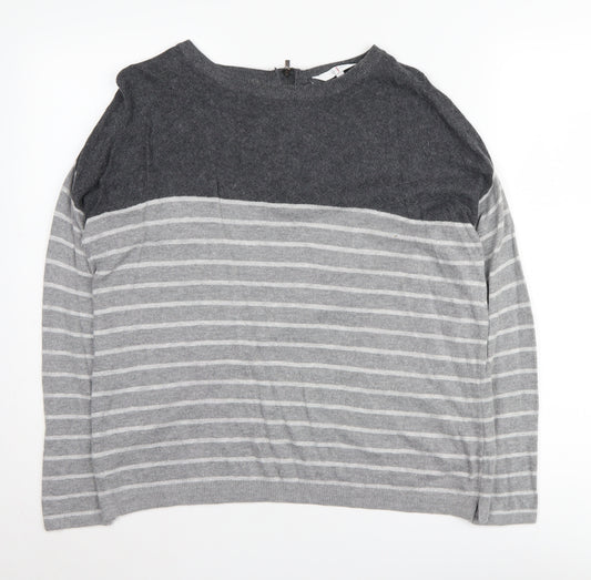 Jasper Conran Women's Grey Striped Pullover Jumper Size 14