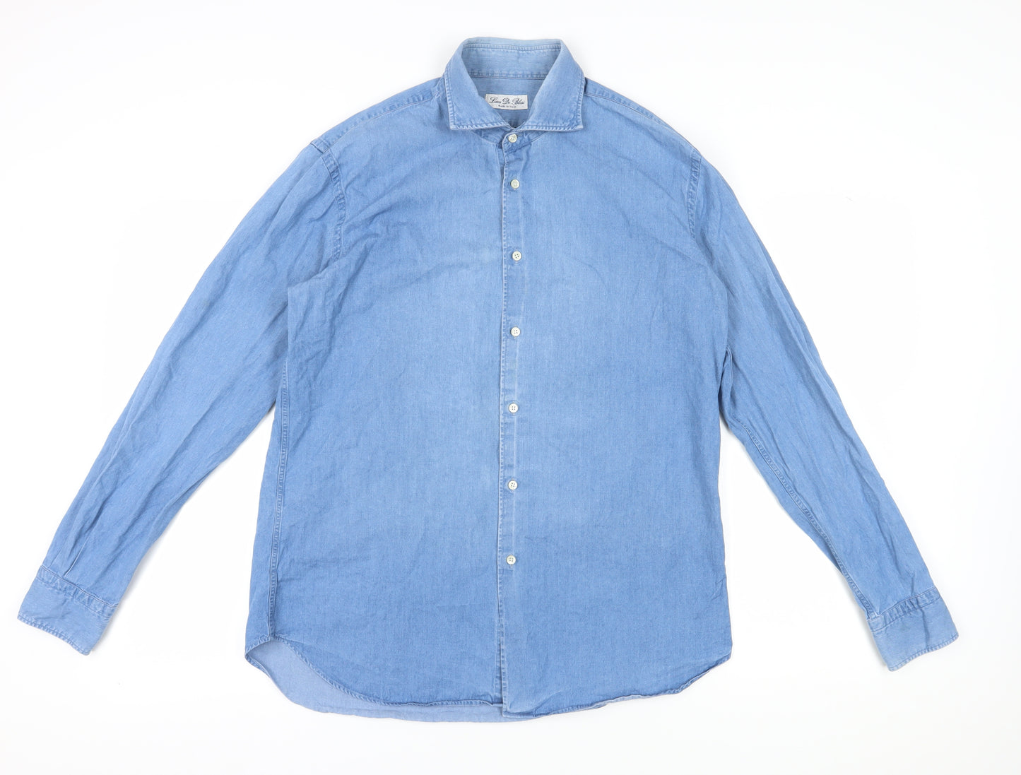 Luca De Blasi Men's Blue Long Sleeve Cotton Shirt
