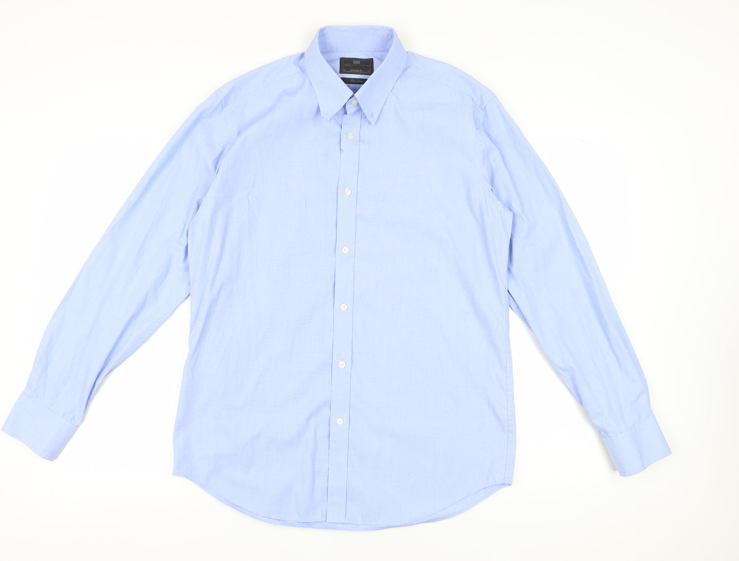 Marks and Spencer Men's Blue 16 Regular Fit Dress Shirt