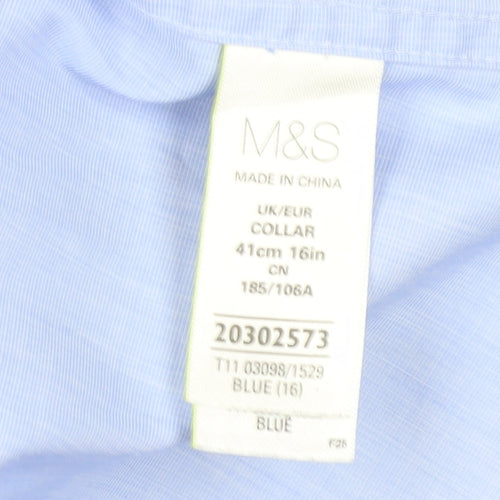 Marks and Spencer Men's Blue 16 Regular Fit Dress Shirt
