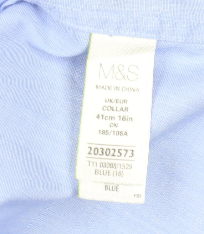 Marks and Spencer Men's Blue 16 Regular Fit Dress Shirt