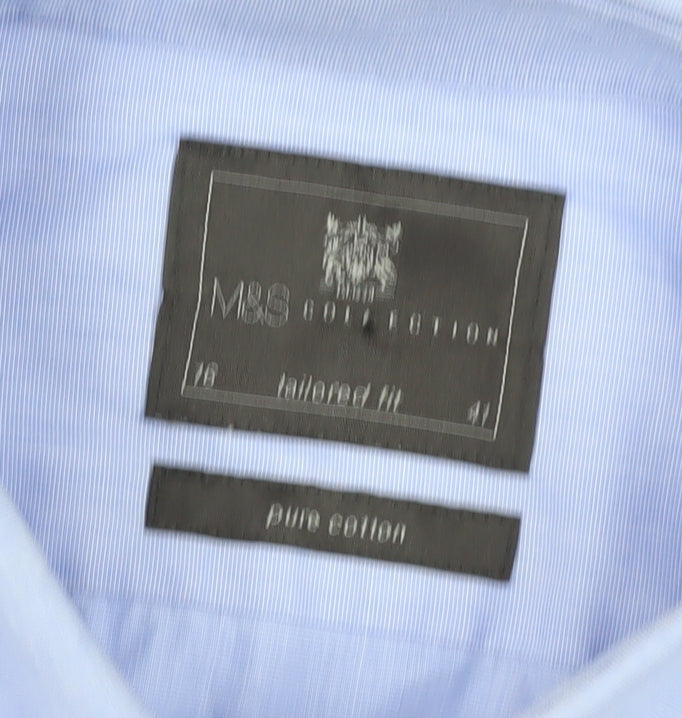 Marks and Spencer Men's Blue 16 Regular Fit Dress Shirt