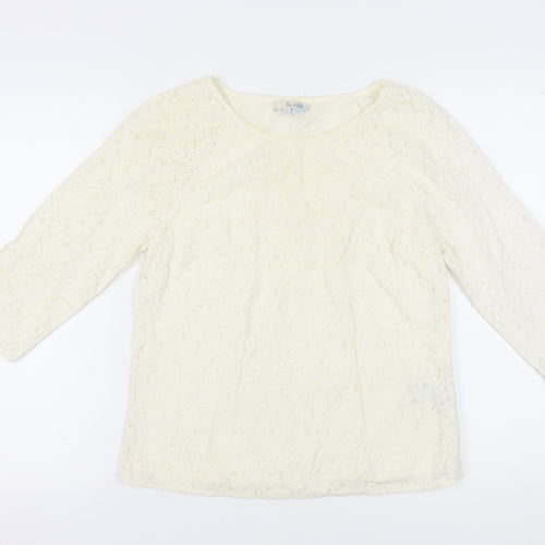 Boden Women's Ivory Lace Blouse, Size 12, 3/4 Sleeve