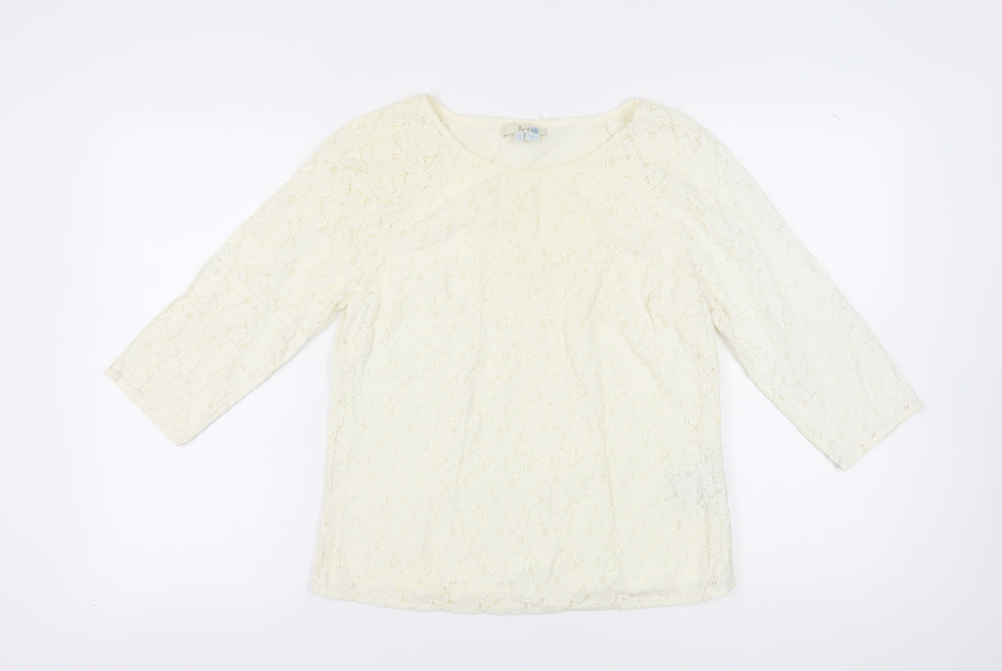 Boden Women's Ivory Lace Blouse, Size 12, 3/4 Sleeve