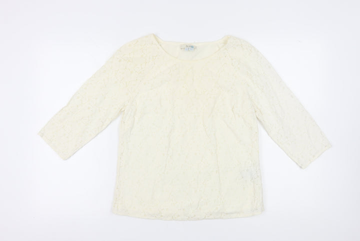 Boden Women's Ivory Lace Blouse, Size 12, 3/4 Sleeve