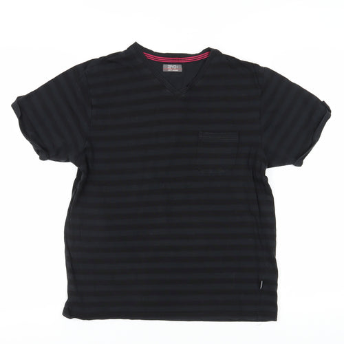 Jeff Banks Men's Black L V-Neck Striped T-Shirt