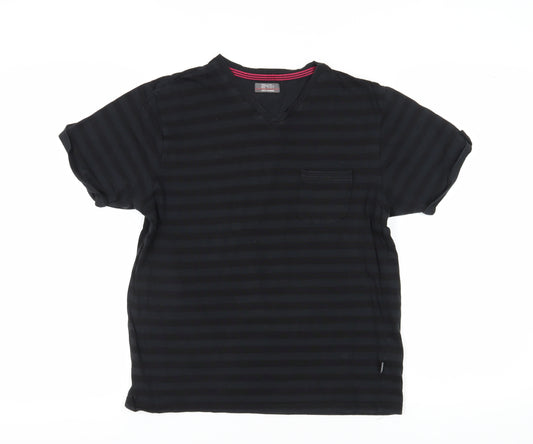 Jeff Banks Men's Black L V-Neck Striped T-Shirt