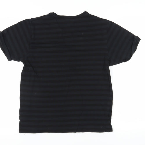 Jeff Banks Men's Black L V-Neck Striped T-Shirt