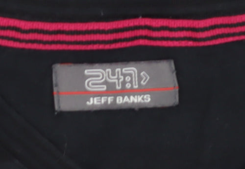 Jeff Banks Men's Black L V-Neck Striped T-Shirt