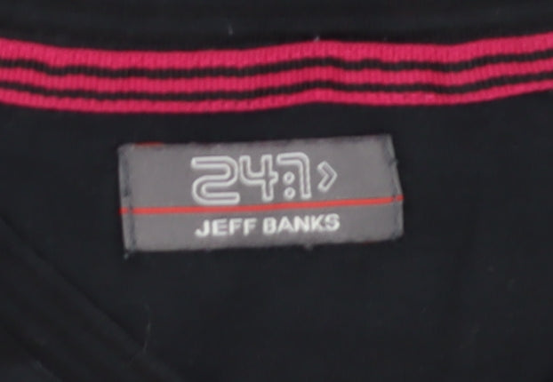 Jeff Banks Men's Black L V-Neck Striped T-Shirt