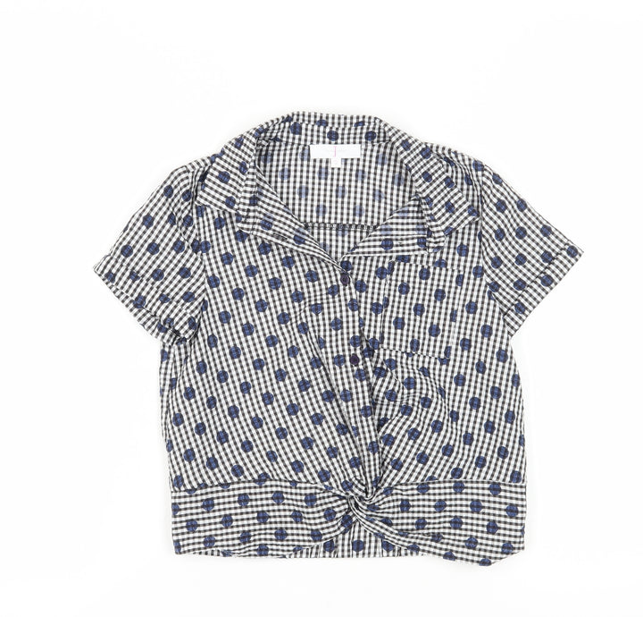 Jasper Conran Girls Black Gingham Cropped Button-Up Shirt 11 Years