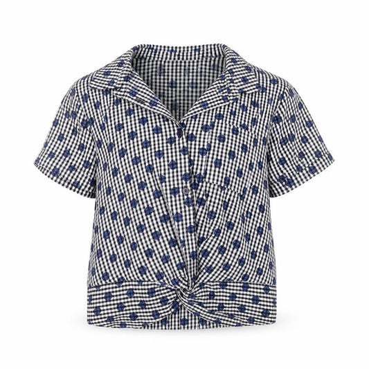 Front view of Jasper Conran girls’ black gingham cropped button-up shirt 11 years