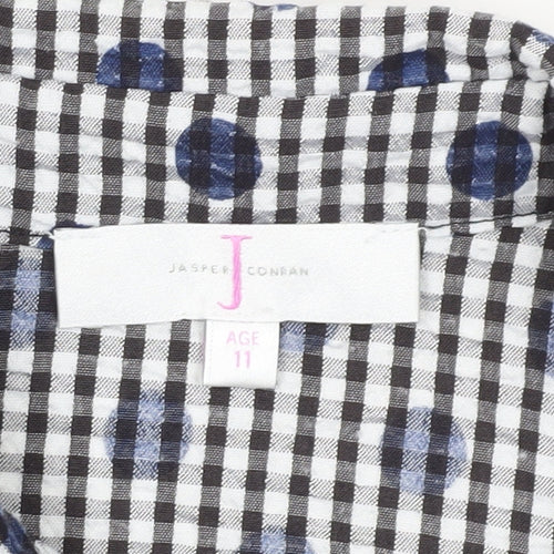 Jasper Conran Girls Black Gingham Cropped Button-Up Shirt 11 Years