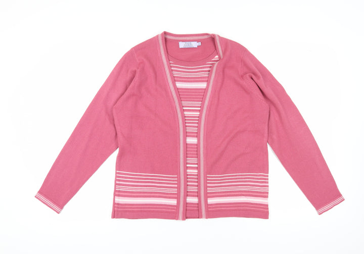 Honor Millburn Women's Pink Striped Cardigan M