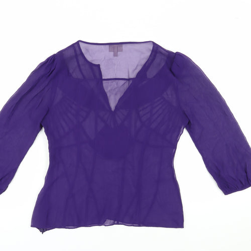 Karen Millen Women's Purple Ruffle Blouse, Size 12