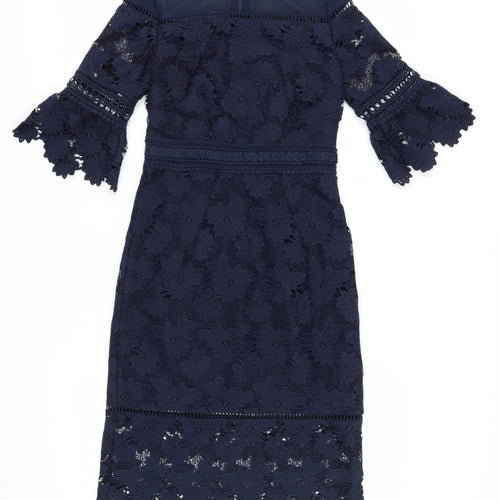 Whistles Women's Blue Lace Sheath Dress Size 8