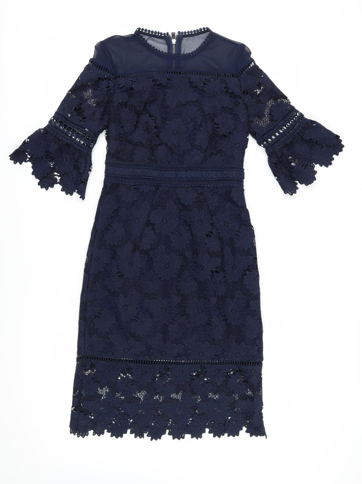 Whistles Women's Blue Lace Sheath Dress Size 8