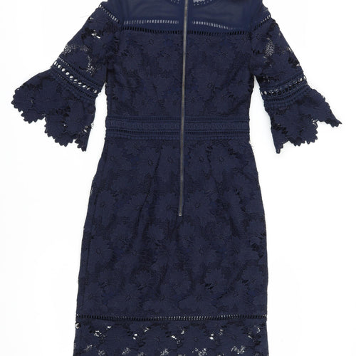 Whistles Women's Blue Lace Sheath Dress Size 8