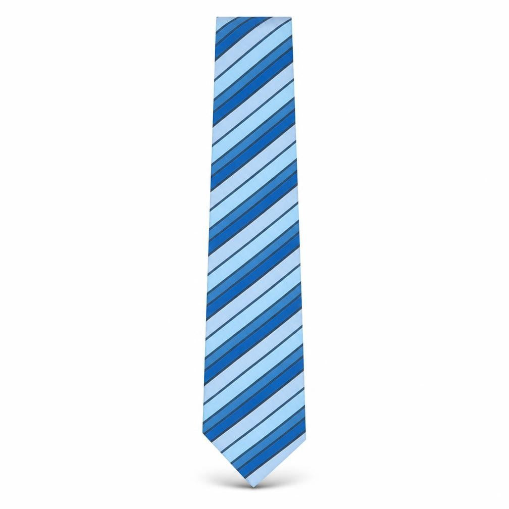 Front view of Thomas Nash Blue Striped Silk Men's Tie - Elegant Formal Accessory