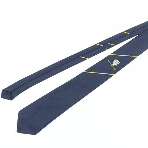 Men's Blue Silk Polyester Embroidered Logo Tie