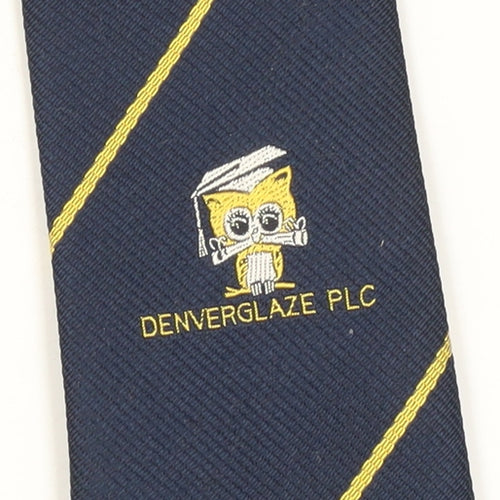 Men's Blue Silk Polyester Embroidered Logo Tie