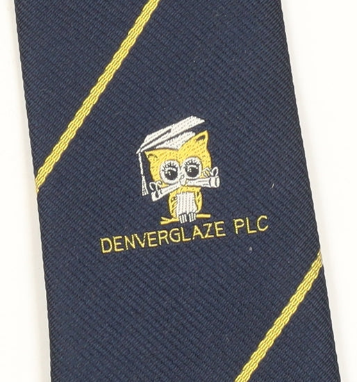Men's Blue Silk Polyester Embroidered Logo Tie