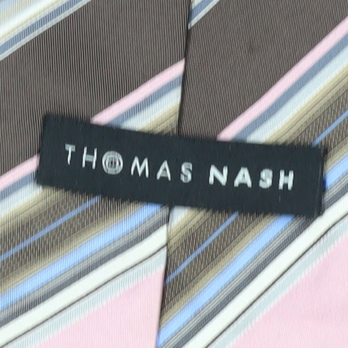 Thomas Nash Men’s Striped Silk Tie - Pink/Brown