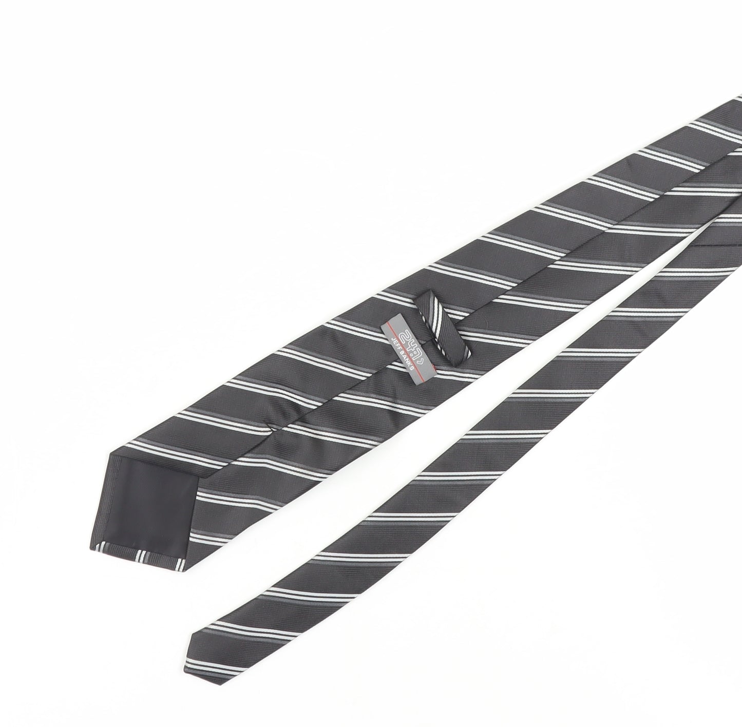 Jeff Banks Men's Black Striped Pointed Tie