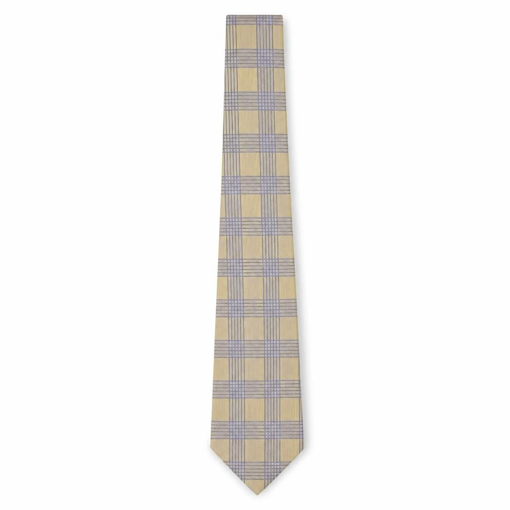 Front view of Pierre Cardin Men's Beige Silk Plaid Tie