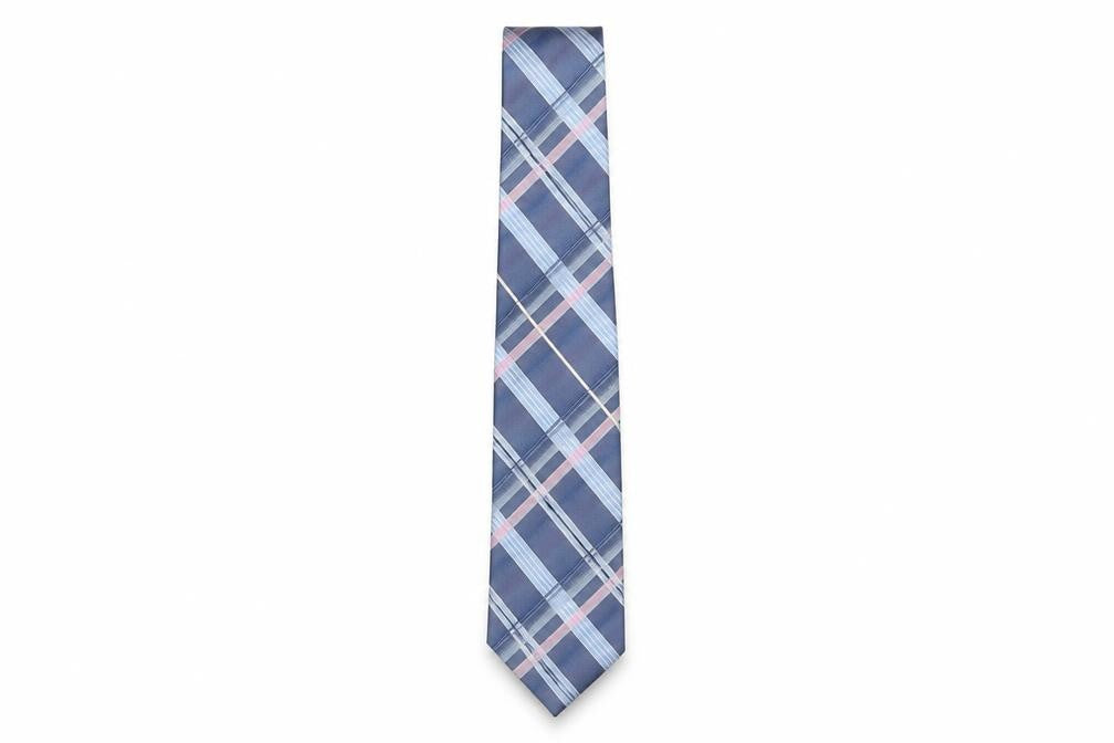 Front view of Jeff Banks Men's Blue Silk Plaid Tie