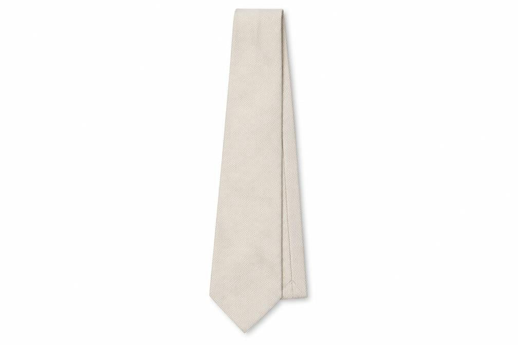 Front view of Thomas Nash Men’s Beige Silk Striped Tie