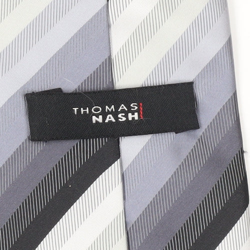Thomas Nash Men's Grey Striped Pointed Tie