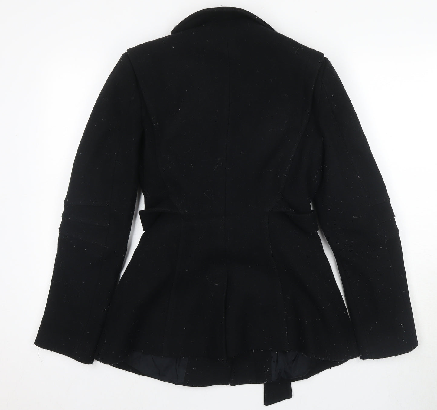 Reiss Women's Black Wool Belted Overcoat - Size S