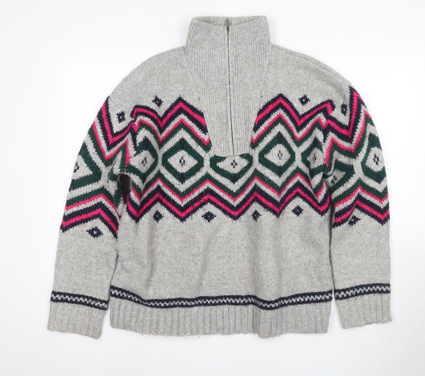 Superdry Women's Grey Geometric 1/4 Zip Jumper Size 12